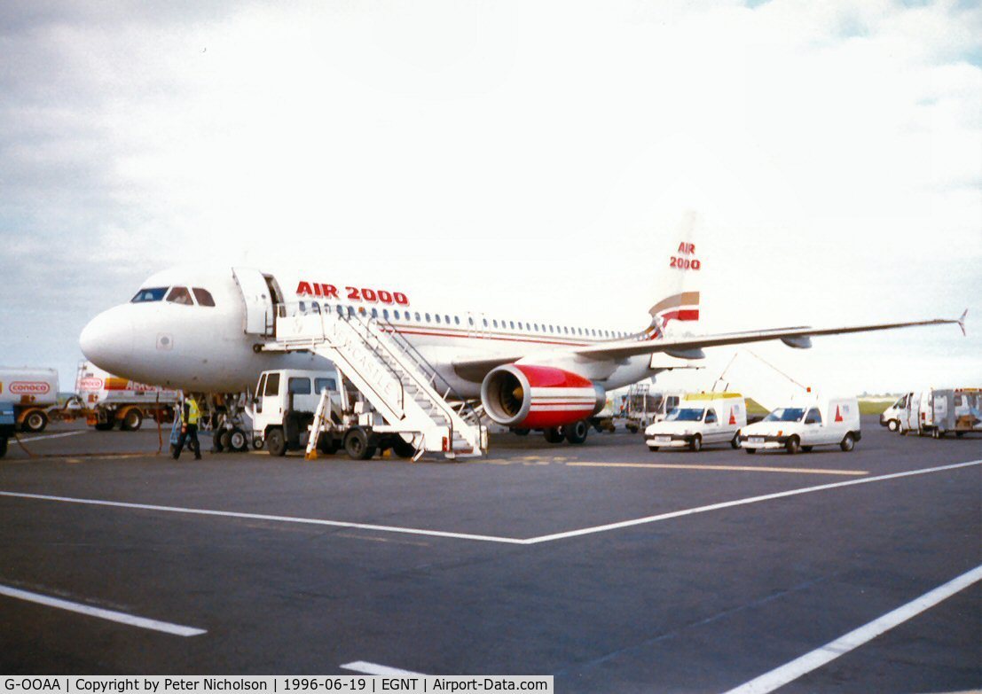 G-OOAA, 1992 Airbus A320-231 C/N 291, Air 2000 Airbus A.320 as seen at Newcastle in the Summer of 1996.