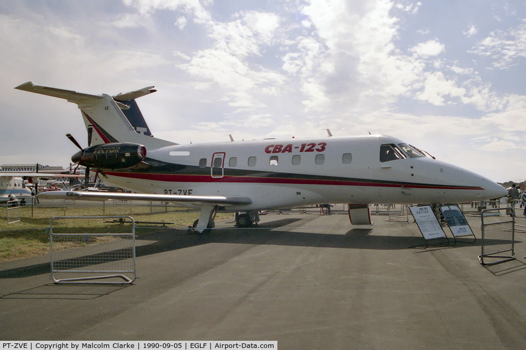 PT-ZVE, 1990 Embraer/FMA CBA-123 Vector C/N 801, Embraer CB-123 Vector at Farnborough 1990.