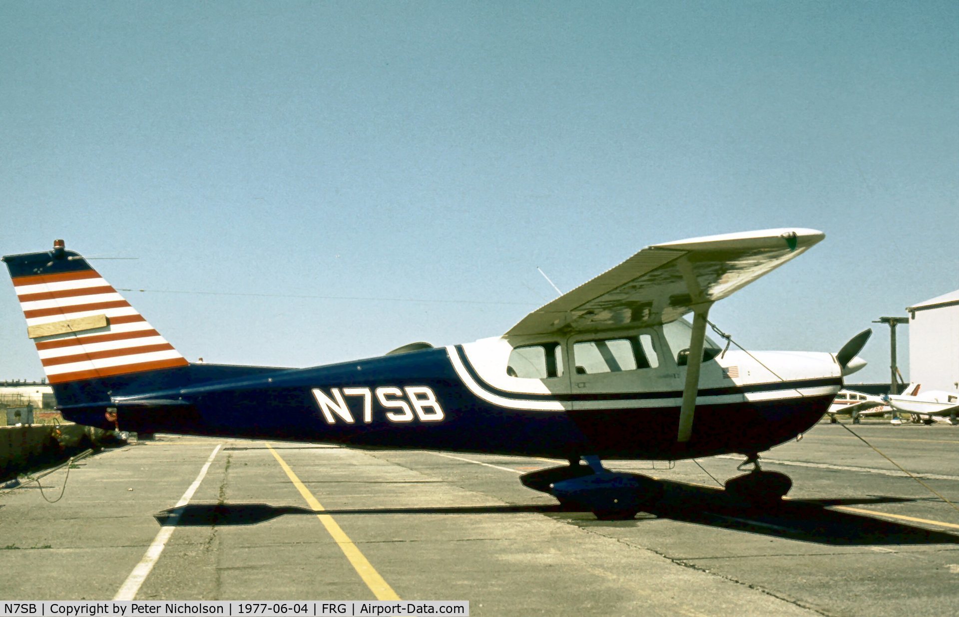 N7SB, 1961 Cessna 175B Skylark C/N 17556947, Cessna 175B parked at Republic in the Summer of 1977.