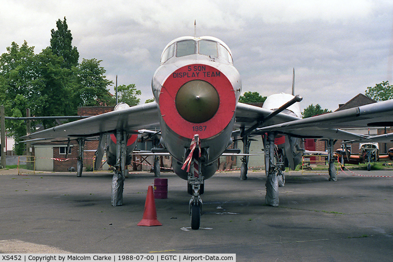 XS452, 1965 English Electric Lightning T.5 C/N 95012, English Electric Lightning T5 at Cranfield Airport, UK in 1988.