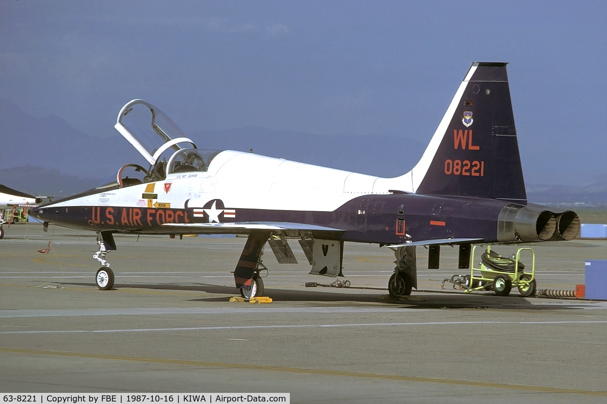 63-8221, 1963 Northrop T-38A Talon C/N N.5568, waiting for the next students, went to AMARC as TF0293 Feb 2, 1995.