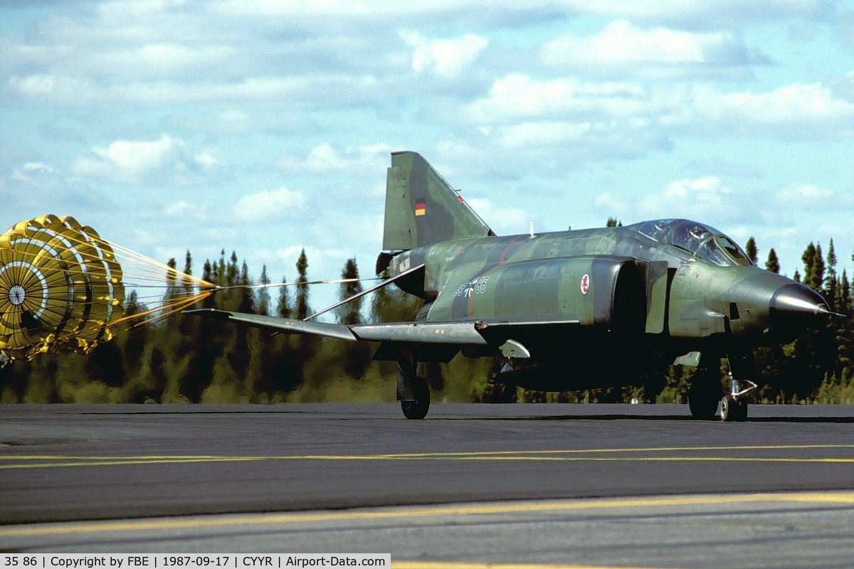 35 86, 1969 McDonnell Douglas RF-4E Phantom II C/N 4195, returning from a low level mission at Goose Bay
