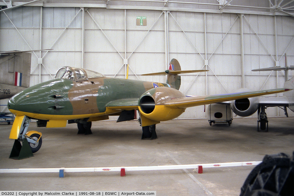 DG202, Gloster Meteor F.9/40 C/N Not found DG202, Gloster Meteor F9/40. This prototype aircraft first flew on July 24 1943 and was later used by Rolls Royce in the development of the Welland engine. Seen at RAF Cosford Aerospace Museum