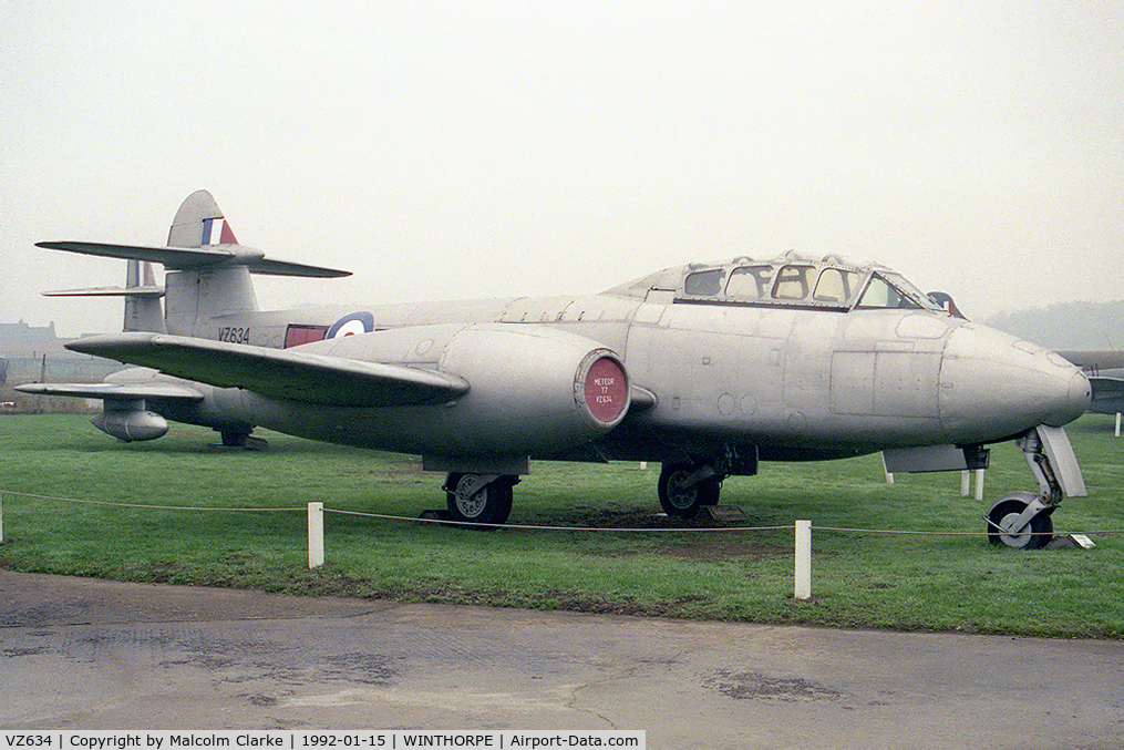 VZ634, Gloster Meteor T.7 C/N Not found VZ634, Gloster Meteor T7 at the Newark Air Museum, Winthorpe, UK in 1992.