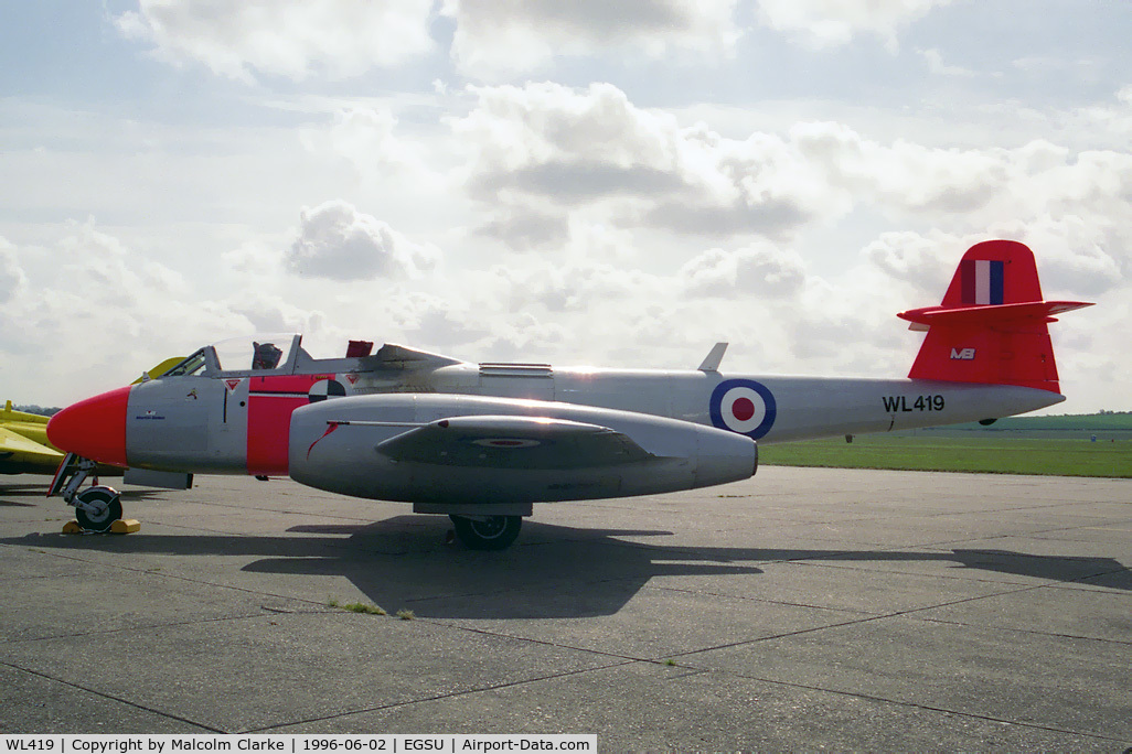 WL419, 1952 Gloster Meteor T.7(Mod) C/N G5/423772, Gloster Meteor T7 (Mod) at Duxford Airfield. Owned and operated by the Martin Baker Company for ejector seat trials but retaining its RAF reg.