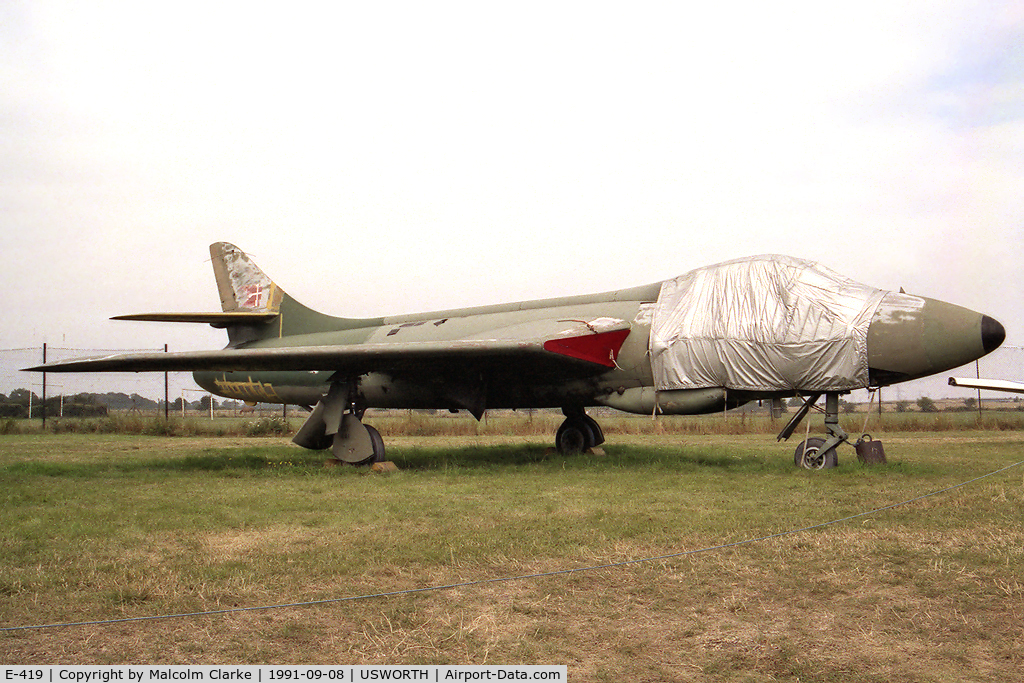 E-419, Hawker Hunter F.51 C/N 41H-680278, Hawker Hunter F51 at The North East Aircraft Museum, Usworth, UK in 1991.