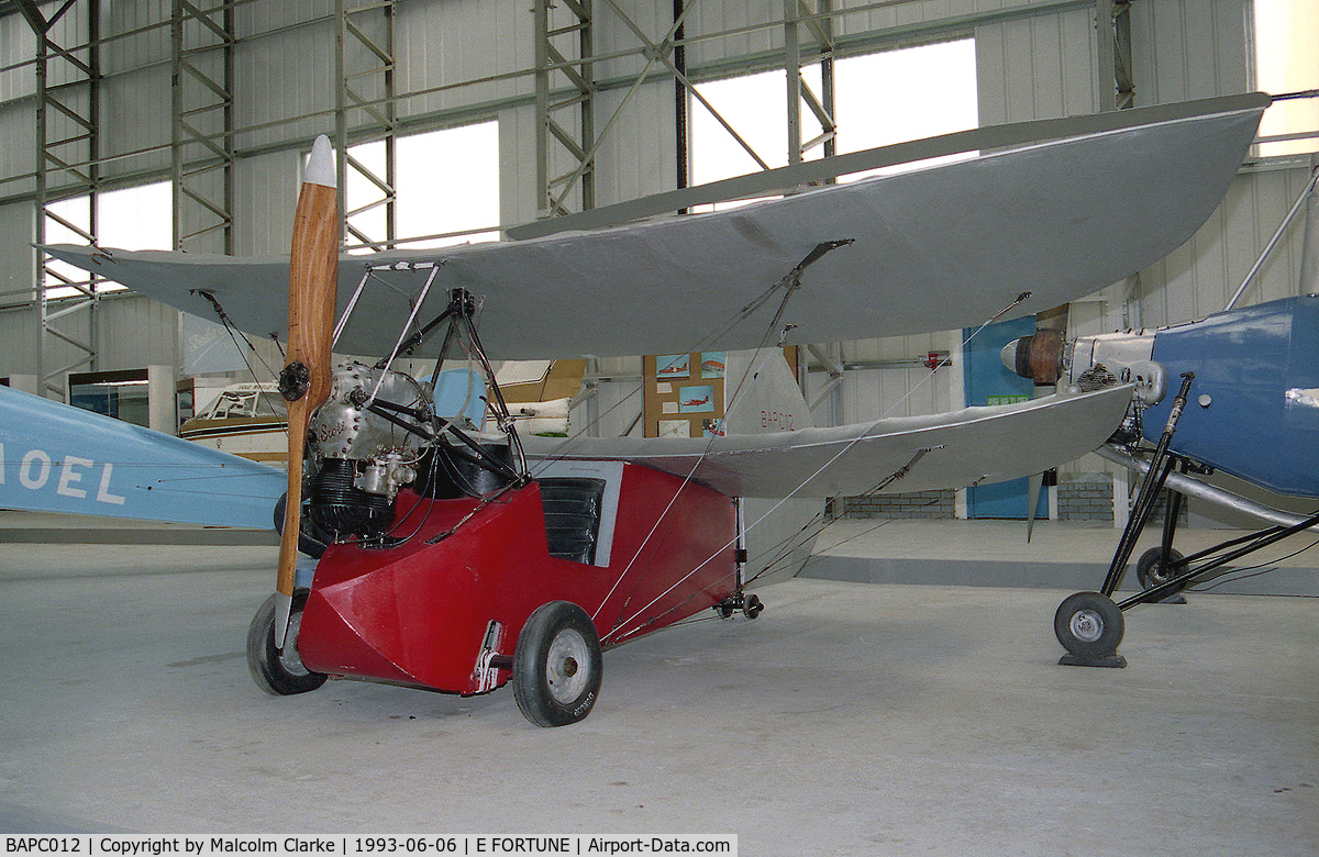 BAPC012, 1936 Mignet HM.14 Pou-du-Ciel C/N BAPC.012, Mignet HA.14 Le Pou du Ciel. 'Flying Flea' replica at the Museum of Flight, East Fortune, UK in 1993.