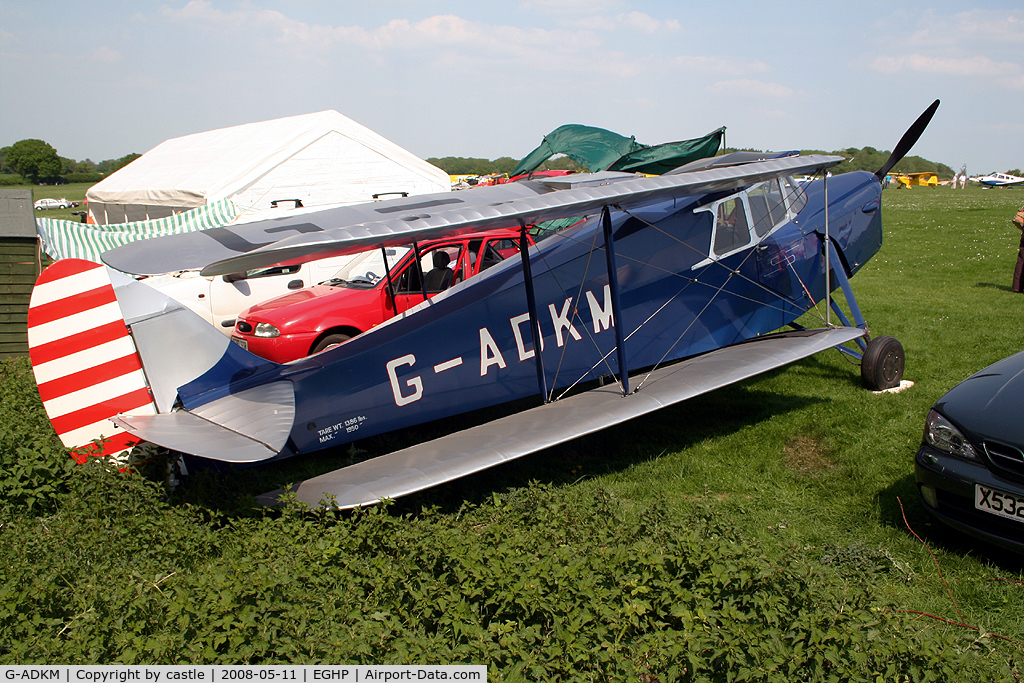 G-ADKM, 1935 De Havilland DH.87B Hornet Moth C/N 8037, seen here @ Popham