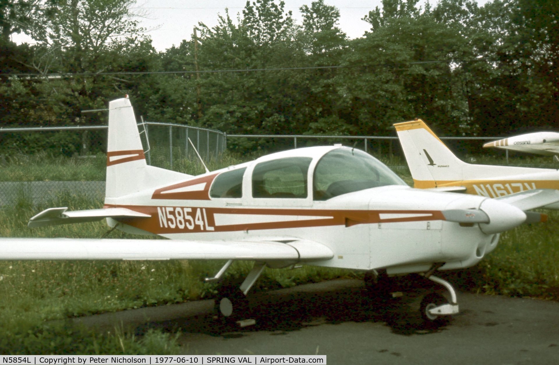 N5854L, 1972 American AA-5 C/N AA5-0254, This AA-5 Traveler was seen at Spring Valley Airport, New York State in the Summer of 1977 - the airport closed in 1985.