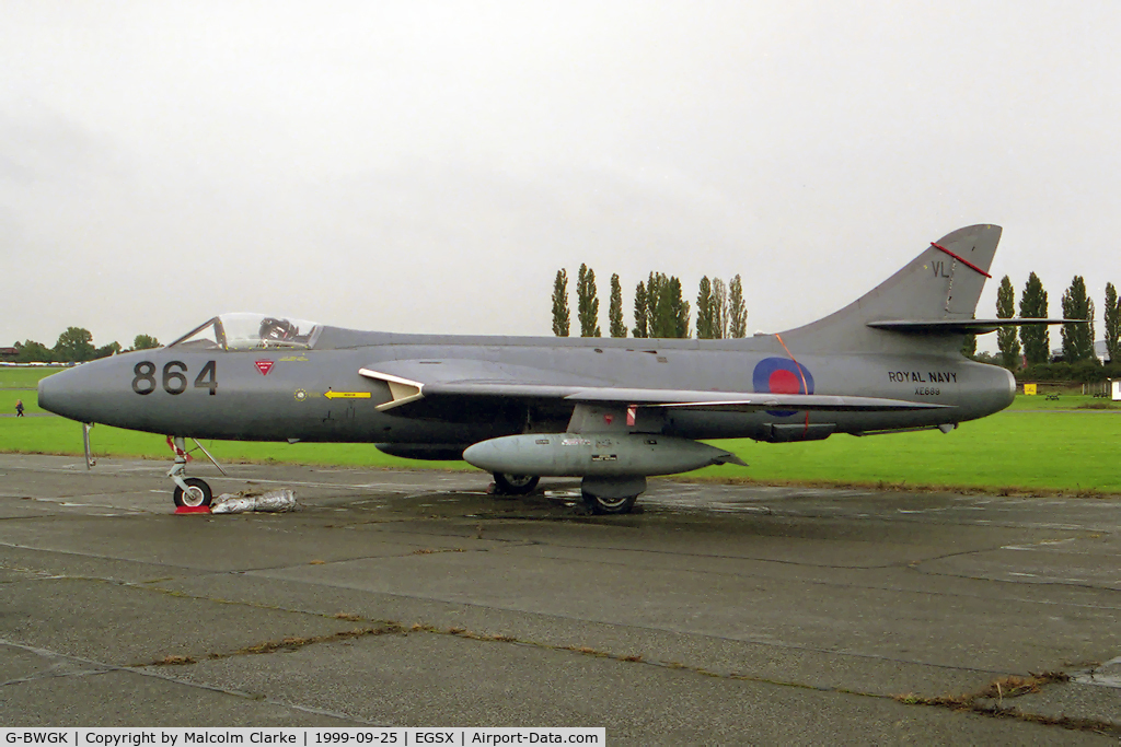 G-BWGK, 1955 Hawker Hunter GA.11 C/N HABL-003032, Hawker Hunter GA11 at a North Weald photo shoot in 1999.