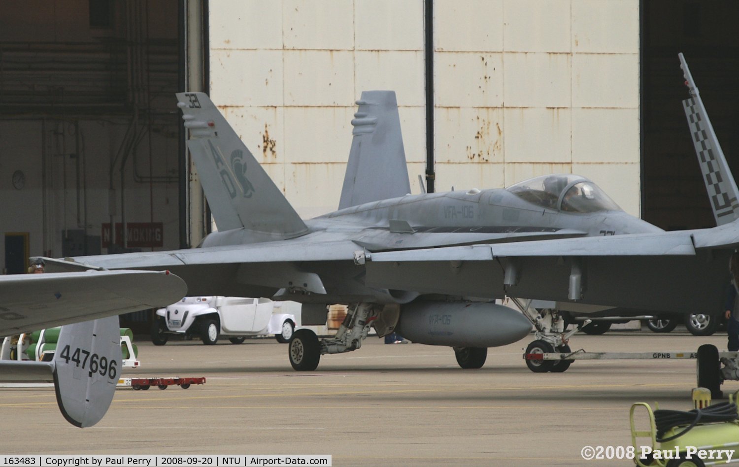163483, 1988 McDonnell Douglas F/A-18C Hornet C/N 0714/C042, Getting a tow from the back row