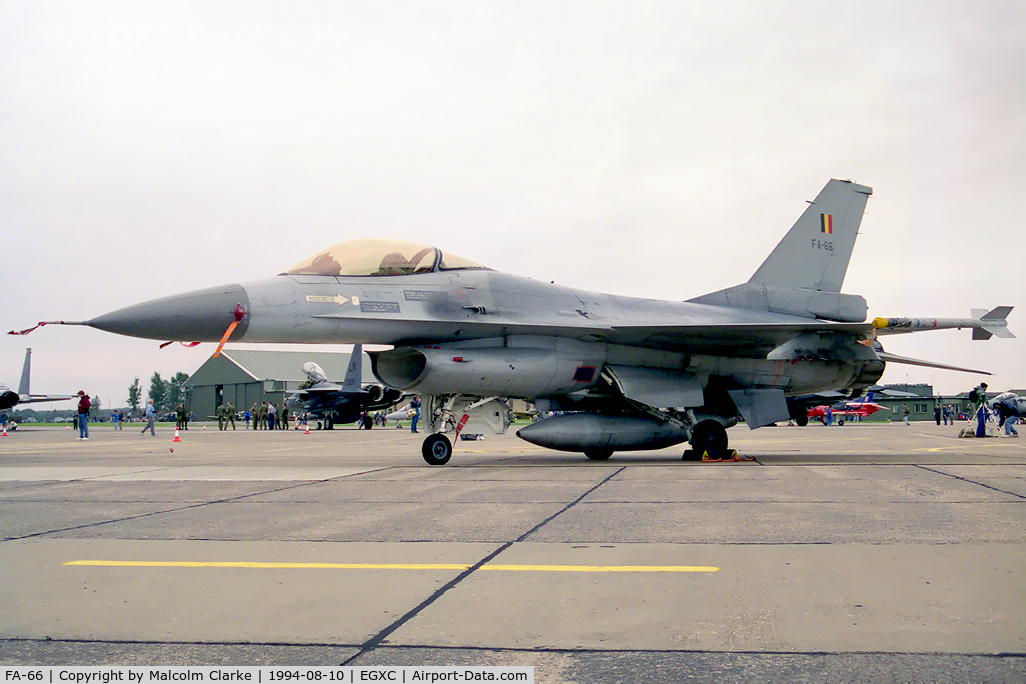 FA-66, SABCA F-16AM Fighting Falcon C/N 6H-66, SABCA F-16A Fighting Falcon. From 31 Smaldeel, Kleine-Brogel (10 Wg) and seen at RAF Coningsby's Photocall 94.