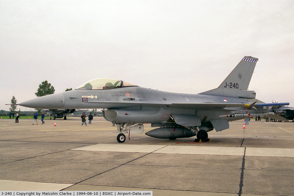 J-240, Fokker F-16A Fighting Falcon C/N 6D-29, Fokker F-16A Fighting Falcon. From 315 Sqn, Twente and seen at RAF Coningsby's Photocall 94.