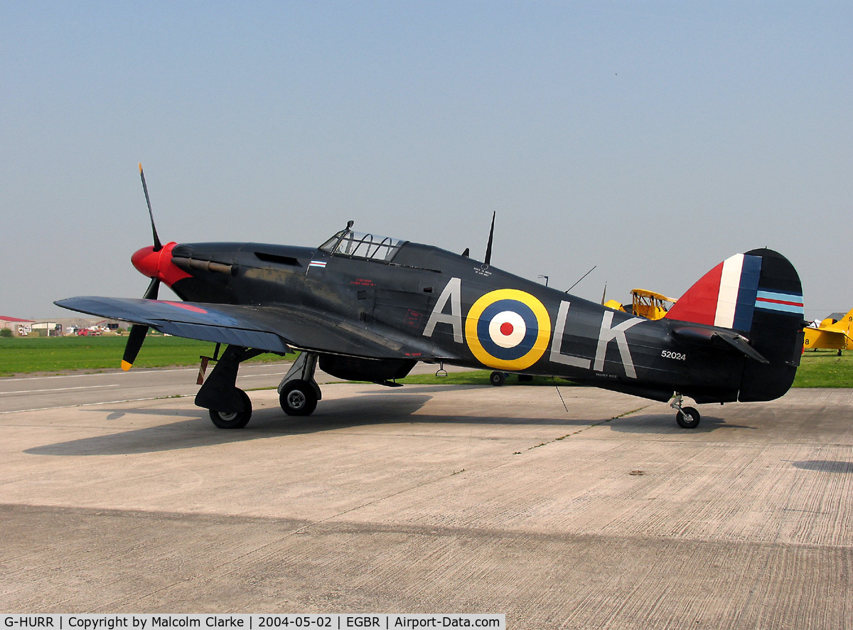 G-HURR, 1942 Hawker (CCF) Hurricane Mk12 C/N 52024, Hawker Hurricane Mk12 at Breighton Airfield in 2004. Destroyed in an accident at Shoreham in 2007.