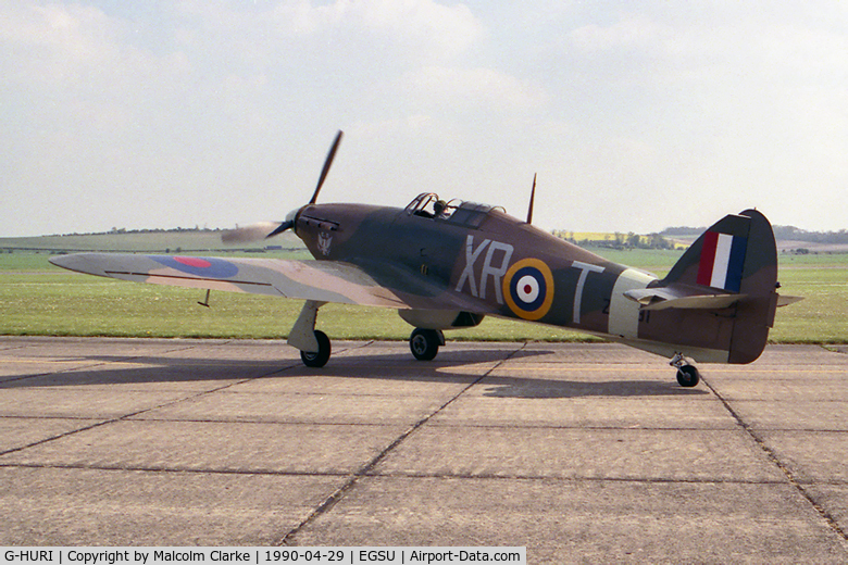 G-HURI, 1942 Hawker (CCF) Hurricane Mk12A C/N 72036, Hawker Hurricane Mk12A. At Duxford Airfield in 1990.