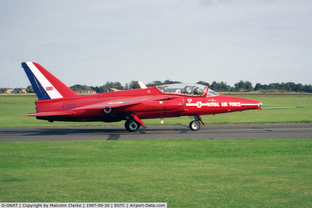 G-GNAT, 1964 Hawker Siddeley Gnat T.1 C/N FL595, Hawker Siddeley Gnat T1 at Cranfield Airfield in 1997. 