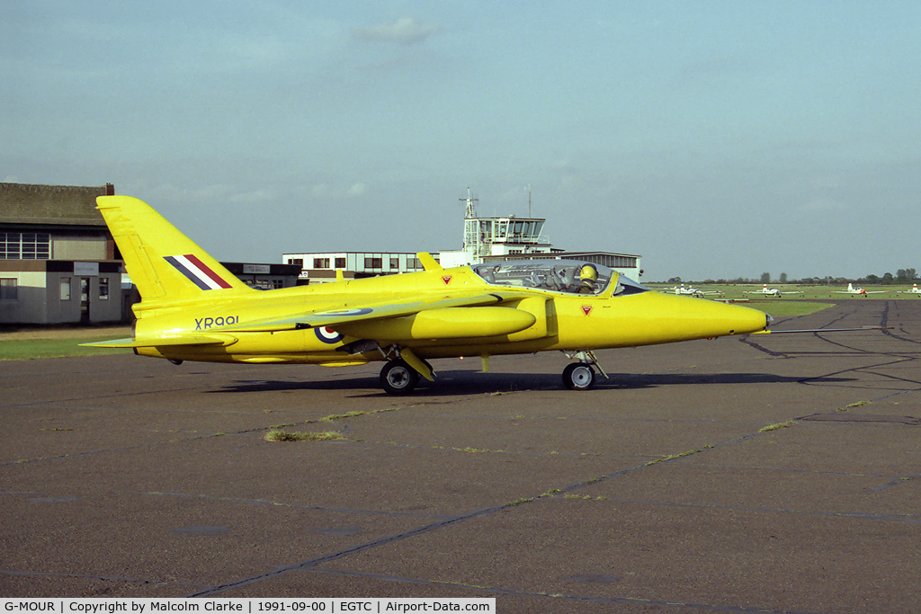 G-MOUR, 1964 Hawker Siddeley Gnat T.1 C/N FL596, Hawker Siddeley Gnat T1 at Cranfield Airfield in 1991.