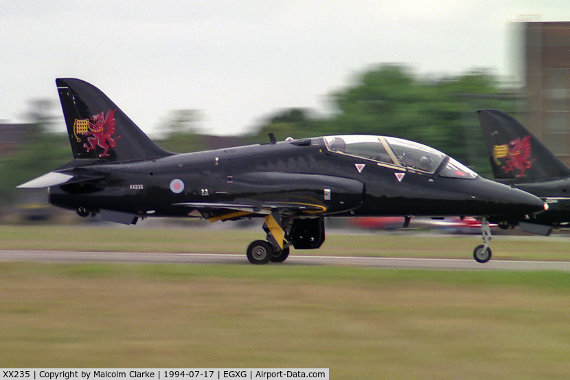 XX235, 1978 Hawker Siddeley Hawk T.1W C/N 071/312071, British Aerospace Hawk T1W at RAF Church Fenton in 1994.
