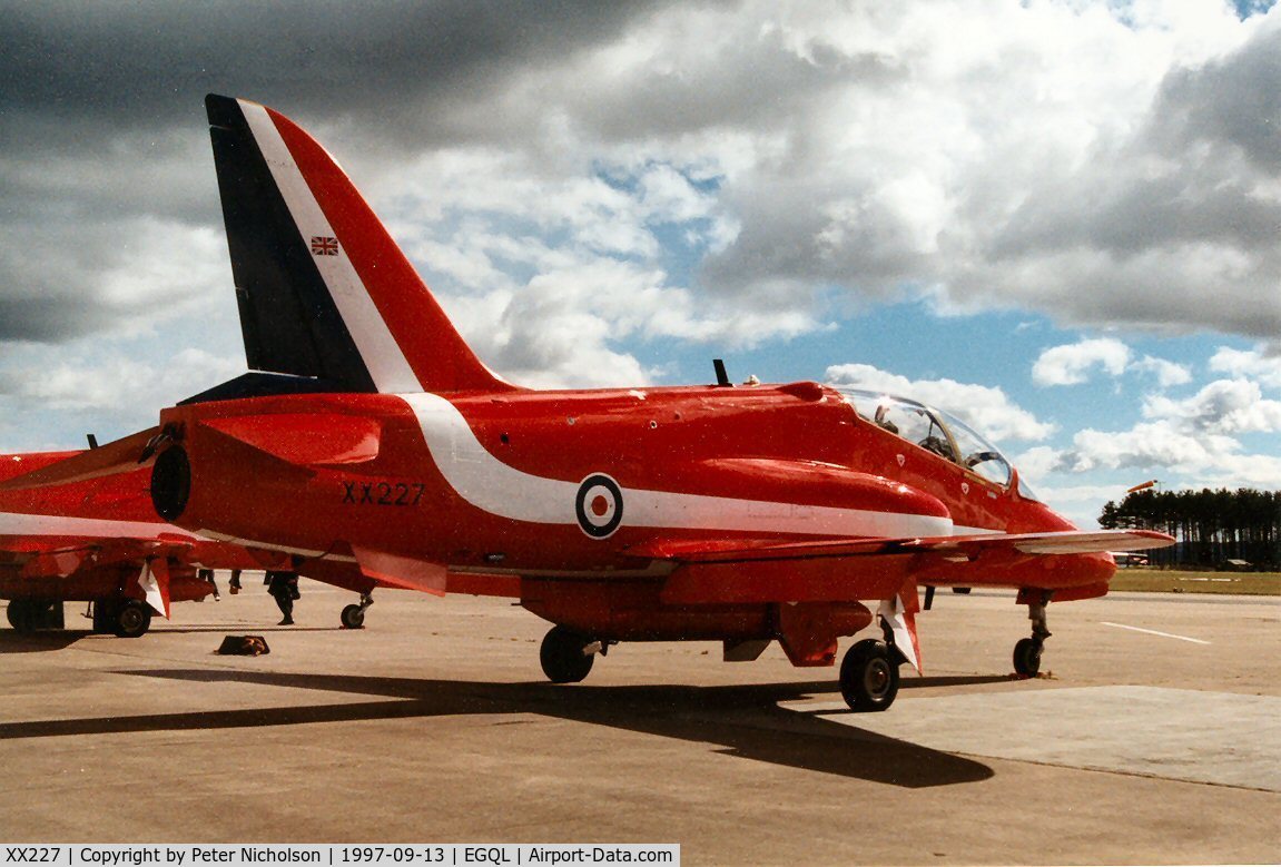 XX227, 1978 Hawker Siddeley Hawk T.1A C/N 063/312063, Hawk T.1A of the Red Arrows aerobatic display team at the 1997 RAF Leuchars Airshow.