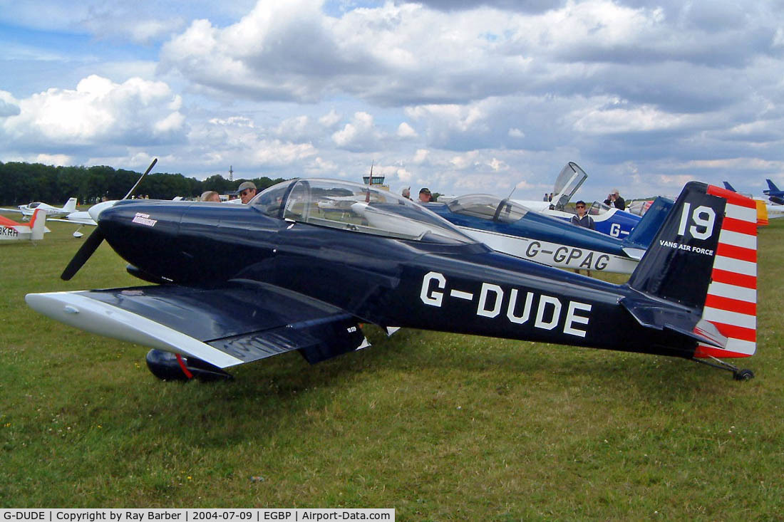 G-DUDE, 2004 Vans RV-8 C/N PFA 303-13246, Van's RV-8 [PFA 303-13246] Kemble~G 09/07/2004. Seen at the PFA Fly in 2004 Kemble UK. Wears Vans Air Force titles on the tail and coded 19.