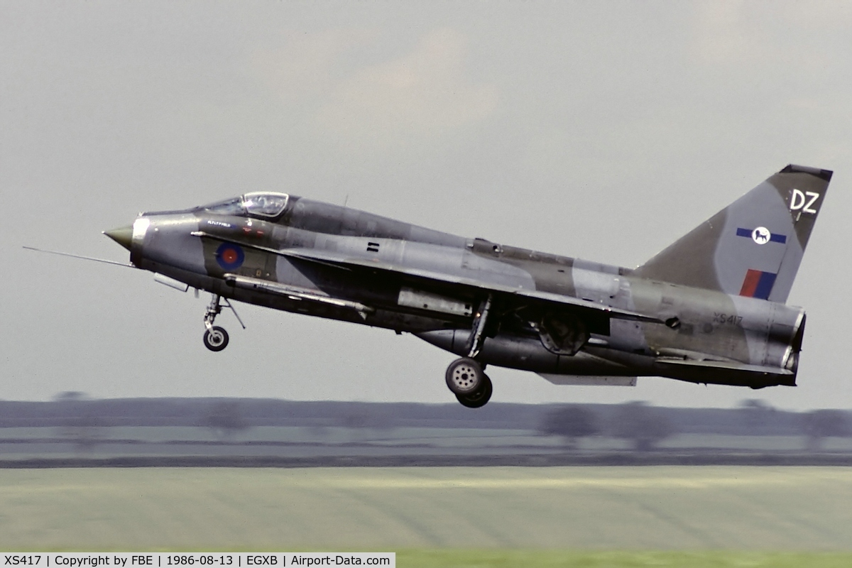 XS417, 1964 English Electric Lightning T.5 C/N 95002, low approach at RAF Binbrook