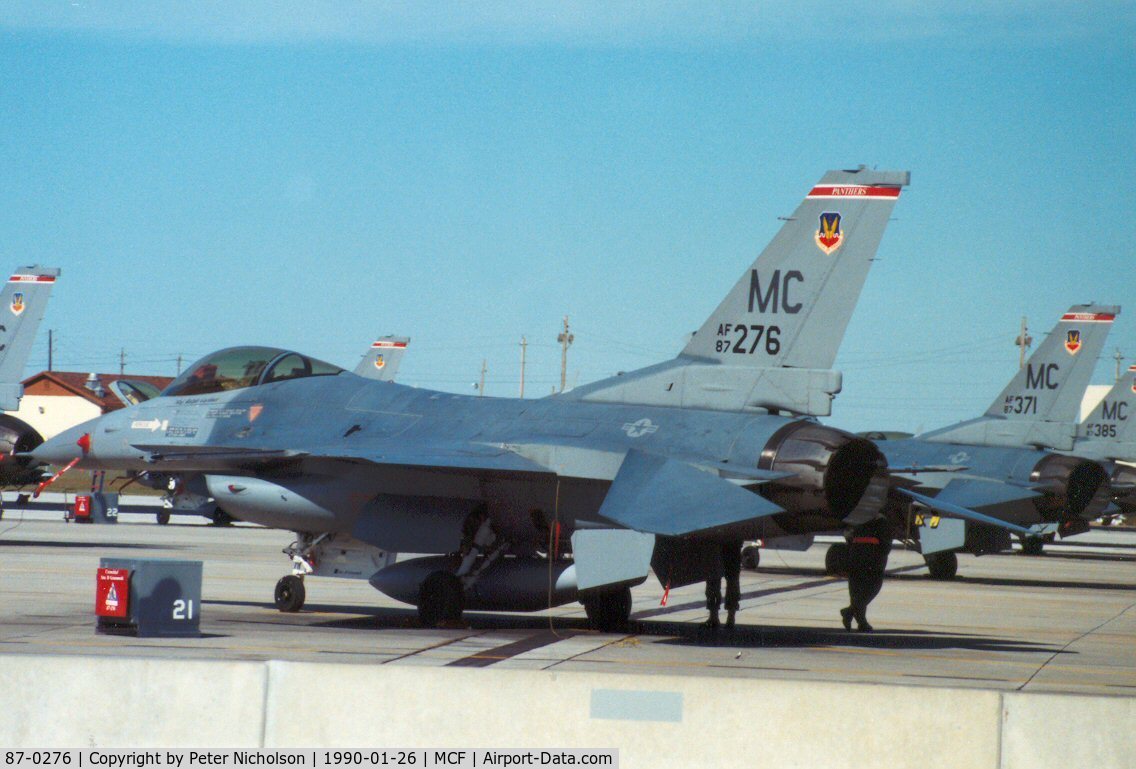 87-0276, 1987 General Dynamics F-16C Fighting Falcon C/N 5C-537, F-16C Falcon of 63rd Tactical Fighter Training Squadron/56th Tactical Training Wing at MacDill AFB in January 1990.