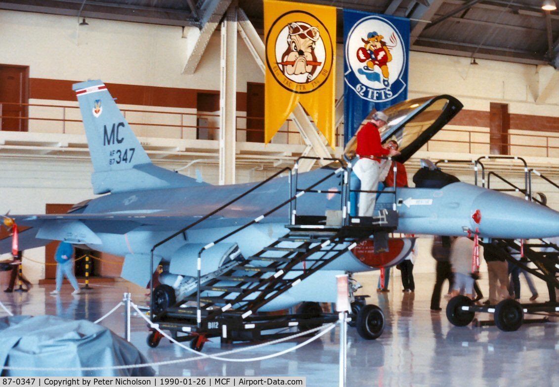87-0347, 1987 General Dynamics F-16C Fighting Falcon C/N 5C-608, F-16C Falcon of 63rd Tactical Fighter Training Squadron/56th Tactical Training Wing at MacDill AFB in January 1990.