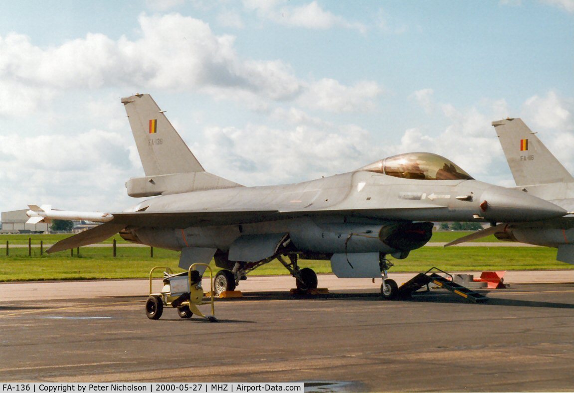 FA-136, SABCA F-16AM Fighting Falcon C/N 6H-136, F-16A Falcon of 10 Squadron Belgian Air Force on display at the Mildenhall Air Fete of 2000.