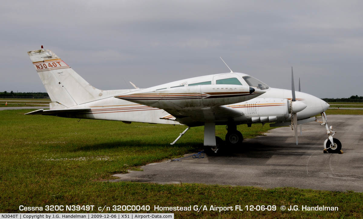 N3040T, 1964 Cessna 320C Skyknight C/N 320C0040, at Homestead Gen. Av. Airport FL