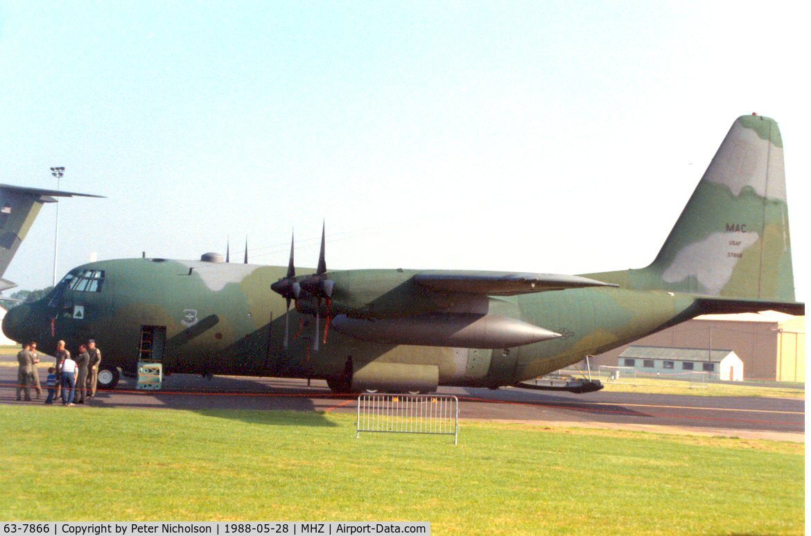 63-7866, 1963 Lockheed C-130E Hercules C/N 382-3936, C-130E Hercules of 314th Tactical Airlift Wing at Little Rock AFB on display at the 1988 Mildenhall Air Fete.