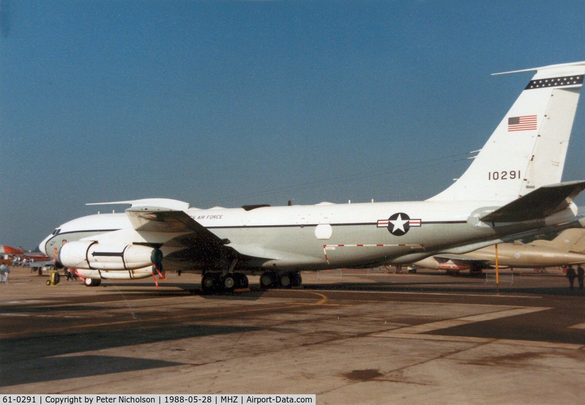 61-0291, 1961 Boeing EC-135H Stratotanker C/N 18198, EC-135H Looking Glass Stratotanker of 10th Airborne Command & Control Squadron on display at the 1988 Mildenhall Air Fete.