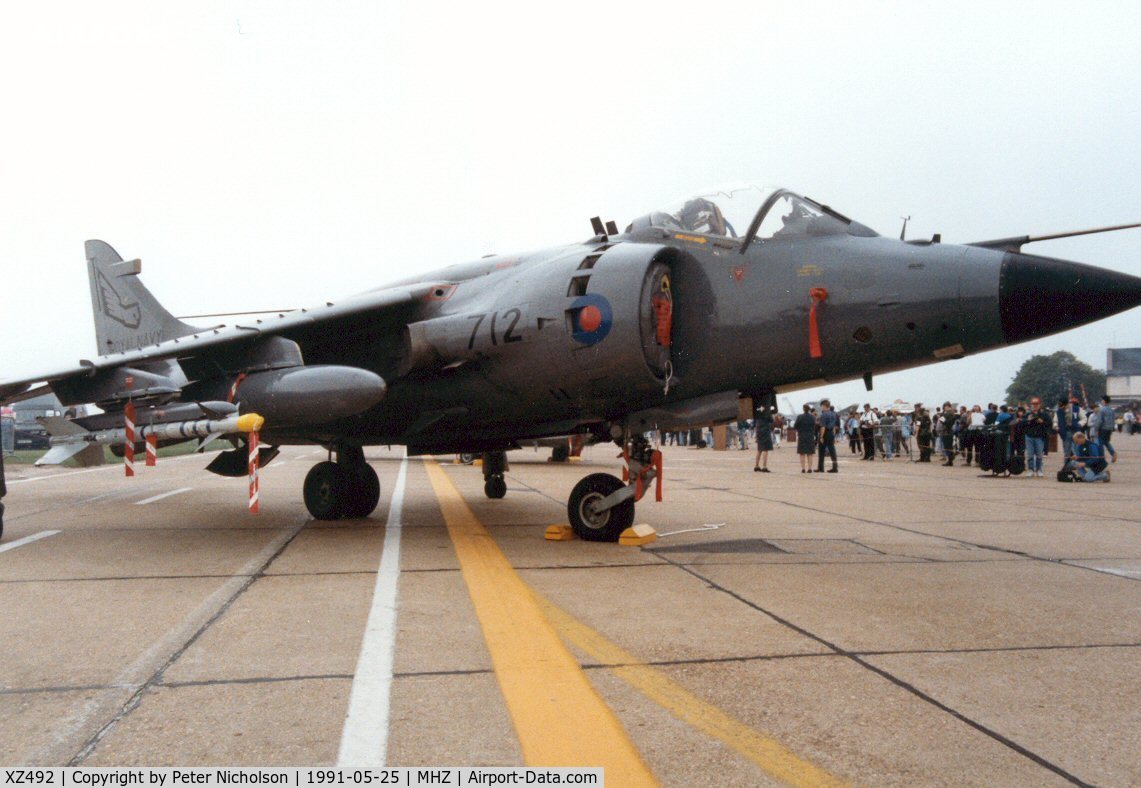 XZ492, 1980 British Aerospace Sea Harrier FRS.1 C/N 41H-912016, Sea Harrier FRS.1 of 899 Squadron in the static park at the 1991 Mildenhall Air Fete.