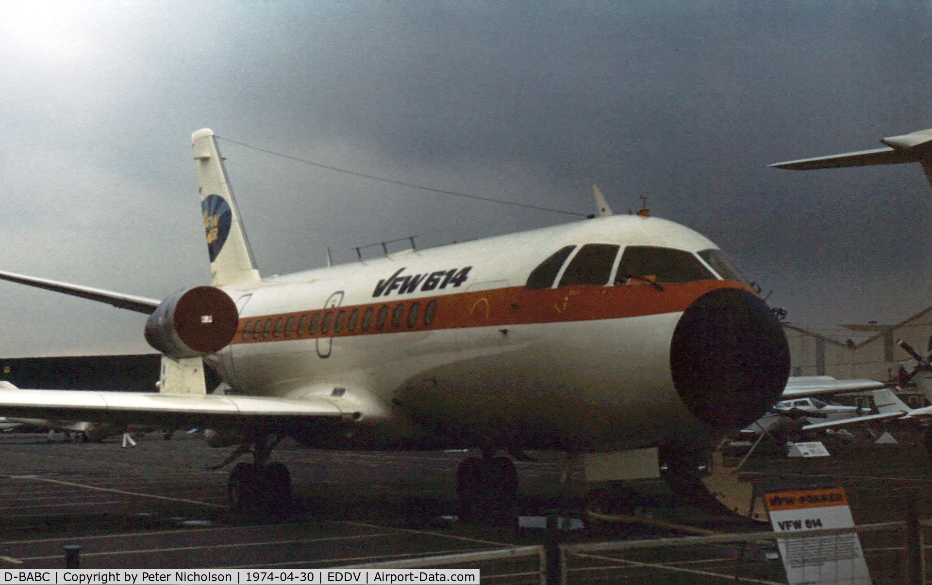 D-BABC, 1972 VFW-Fokker VFW-614 C/N G03, VFW-614 number three on display at the 1974 Hannover Airshow.