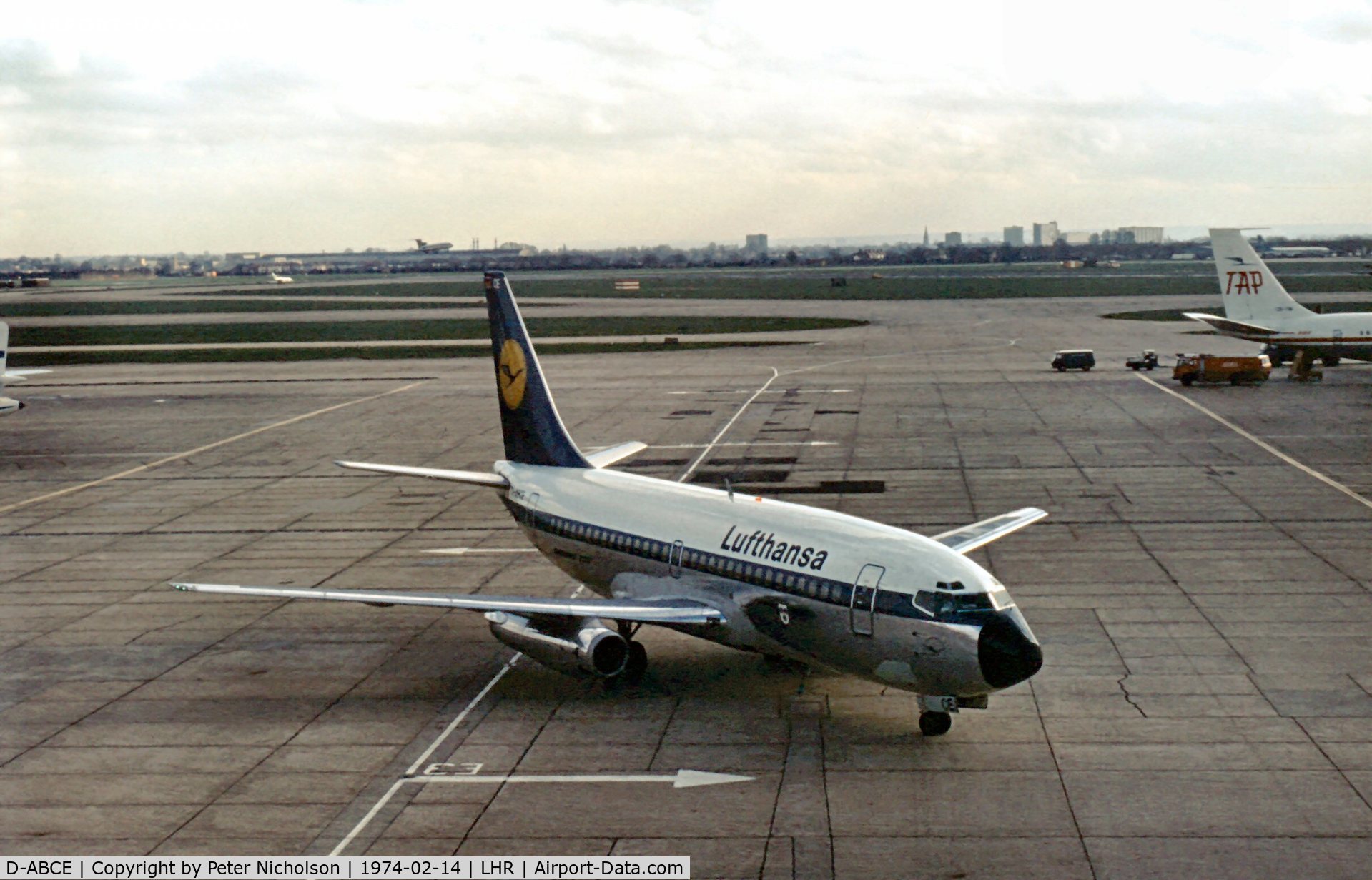 D-ABCE, 1970 Boeing 737-230C C/N 20254, Lufthansa Boeing 737-230C named Landshut arriving at Heathrow in February 1974.