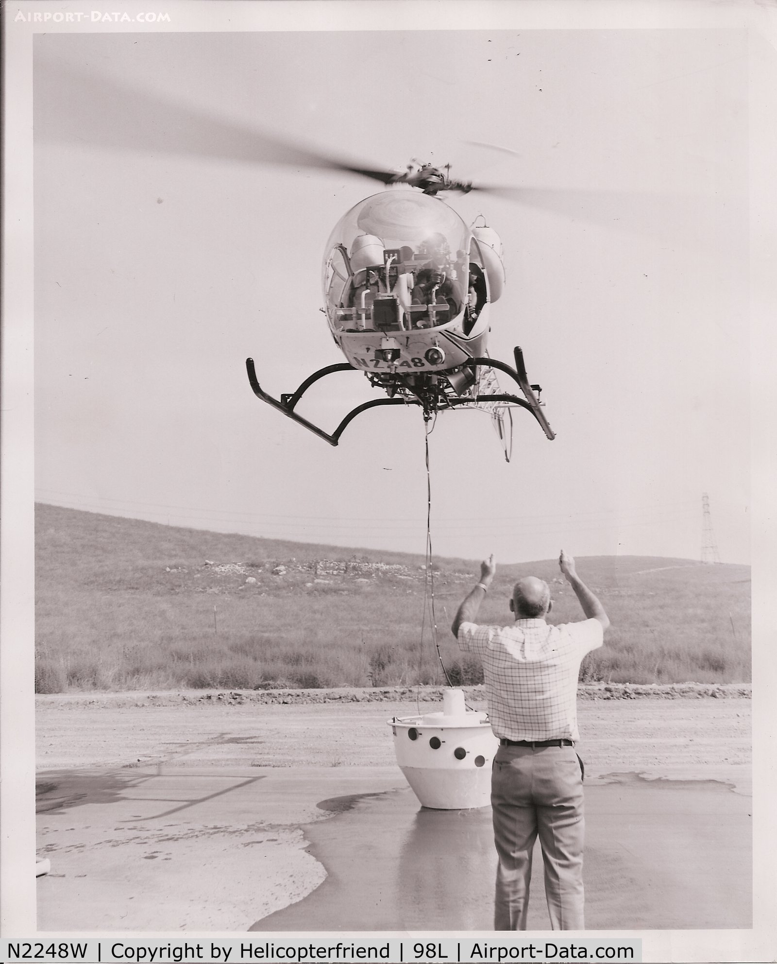 N2248W, 1969 Bell 47G-5 C/N 7961, Scanned from archives, new fire water bucket being tried out