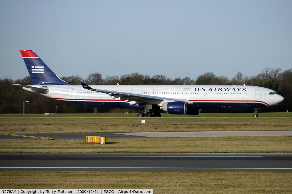 N278AY, 2001 Airbus A330-323 C/N 0388, US Airways Airbus A330 leaving Manchester
