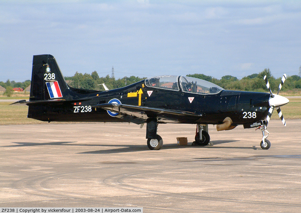 ZF238, 1989 Short S-312 Tucano T1 C/N S040/T38, Elvington Air Show 2003. Royal Air Force Tucano from 1 FTS.