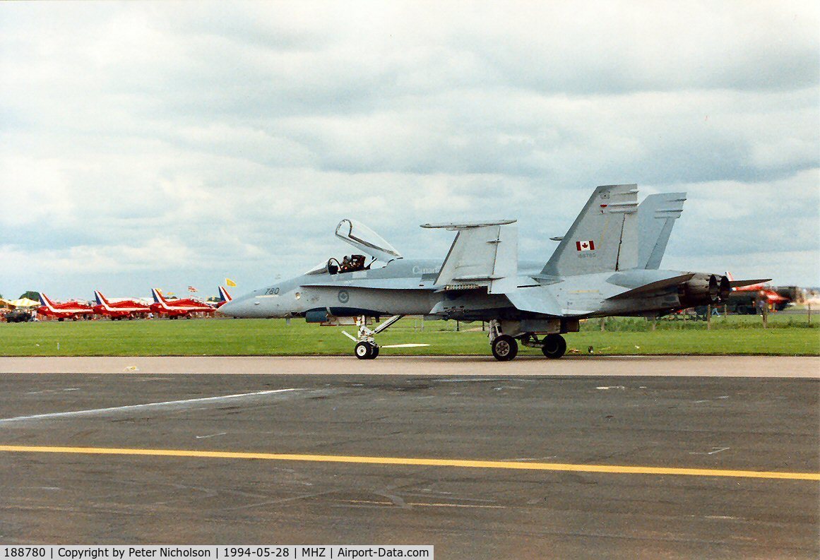 188780, 1987 McDonnell Douglas CF-188A Hornet C/N 0547/A455, CF-18A Hornet of 4 Wing Canadian Armed Forces returning to the flight-line at the 1994 Mildenhall Air Fete.
