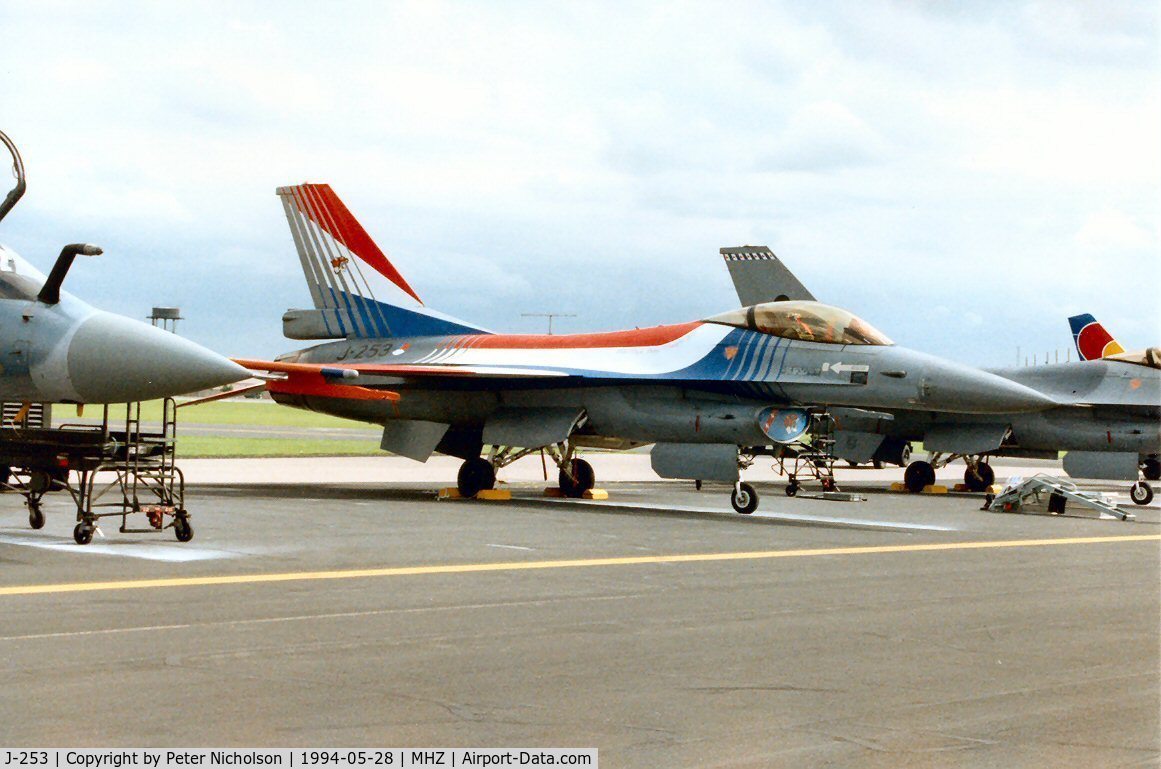 J-253, Fokker F-16A Fighting Falcon C/N 6D-42, F-16A Falcon of 313 Squadron Royal Netherlands Air Force on the display flight-line at the 1994 Mildenhall Air Fete.