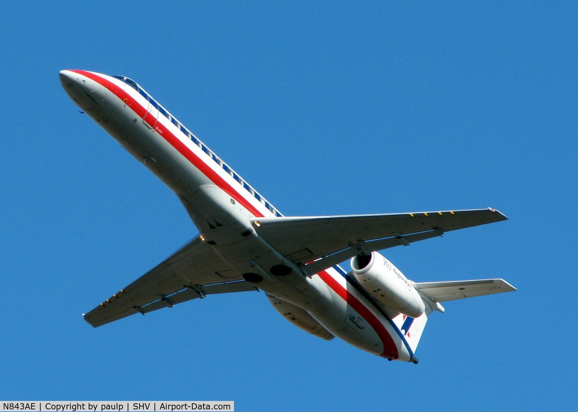 N843AE, 2003 Embraer ERJ-140LR (EMB-135KL) C/N 145680, Off of runway 23 at Shreveport Regional.