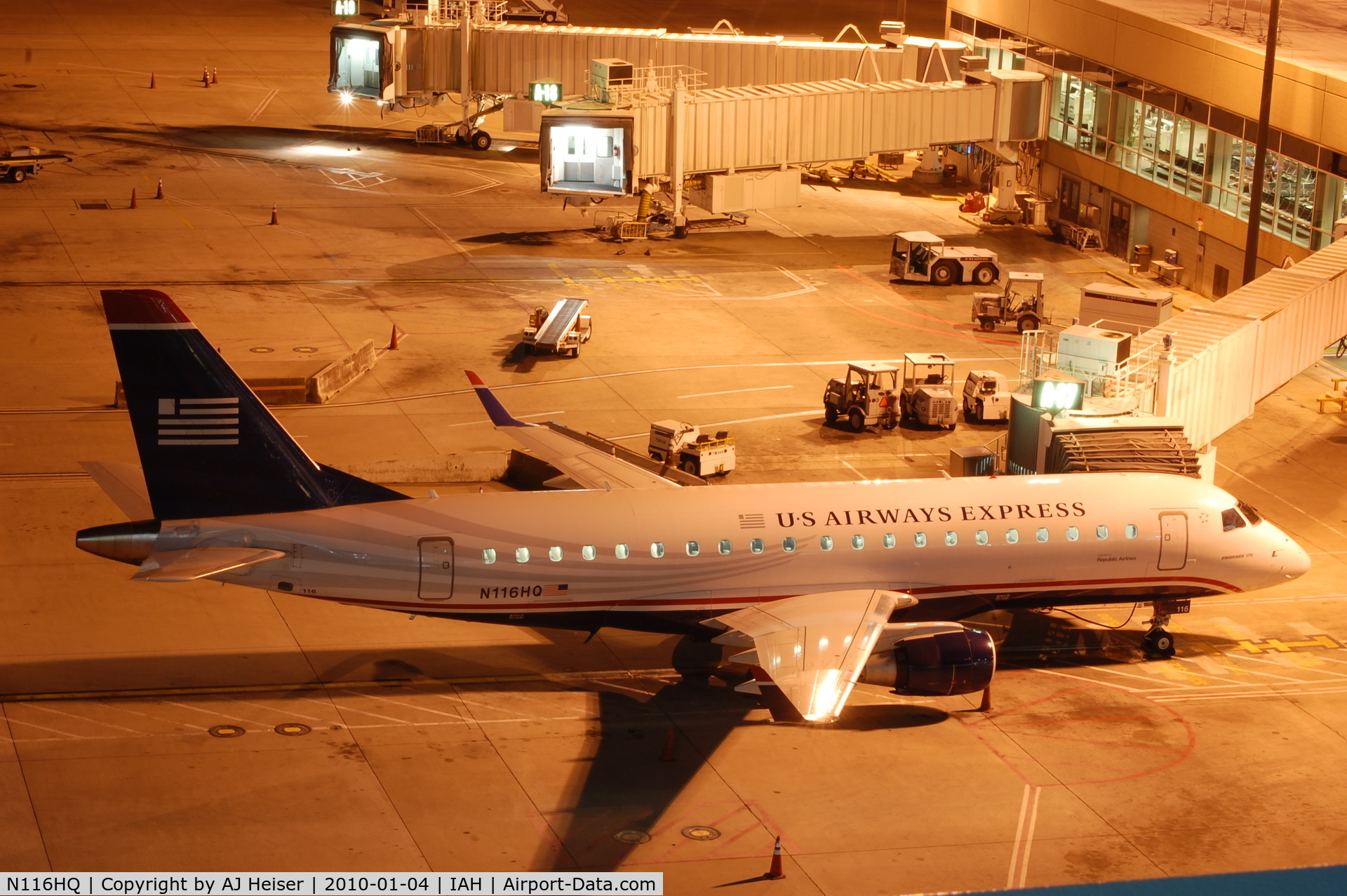 N116HQ, 2007 Embraer 175LR (ERJ-170-200LR) C/N 17000183, N116HQ parked at gate A17 at south side Term A