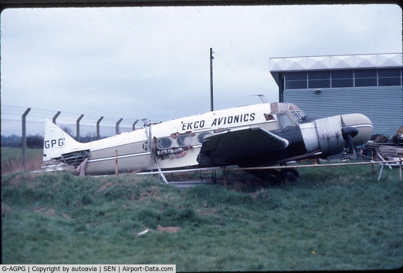 G-AGPG, 1945 Avro 652A Anson C.19 Series 2 C/N 1212, G-AGPG derelict after vandal attack Historic Aircraft Museum, Southend 1982