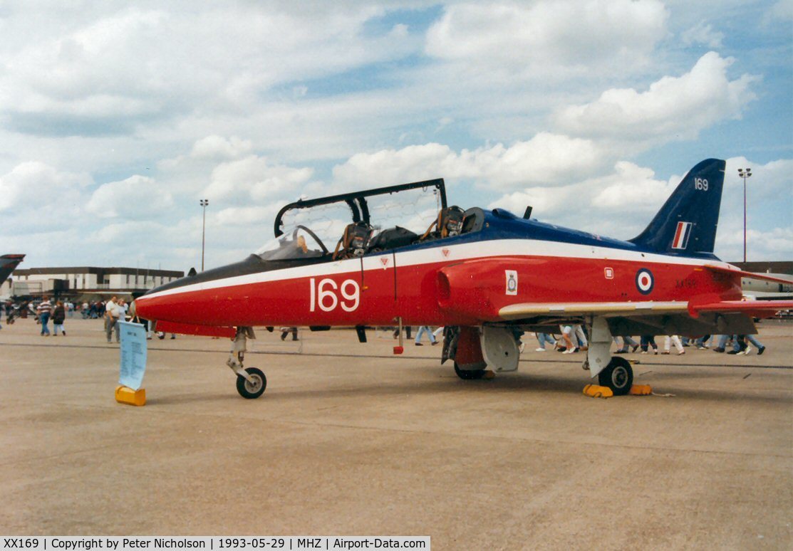 XX169, 1976 Hawker Siddeley Hawk T.1 C/N 016/312016, Hawk T.1 of 6 Flying Training School on display at the 1993 Mildenhall Air Fete.