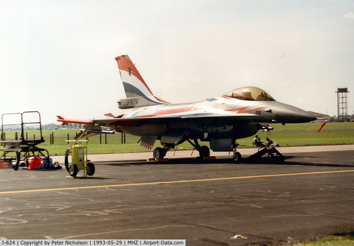 J-624, Fokker F-16A Fighting Falcon C/N 6D-56, F-16A Falcon of 311 Squadron Royal Netherlands Air Force on the flight-line at the 1993 Mildenhall Air Fete.