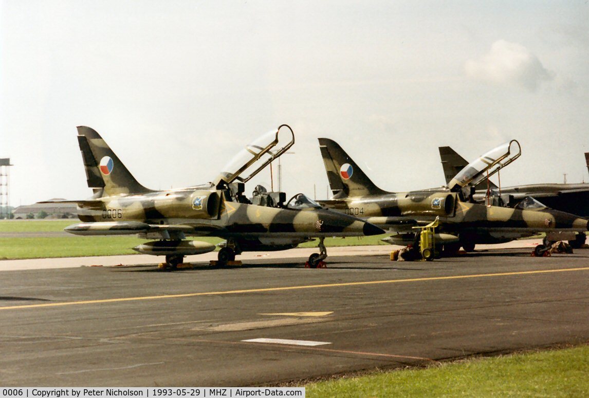 0006, 1992 Aero L-39MS Albatros C/N 140006, L-39MS of Czech Air Force together with 0004, both of the 1st Training Regiment, on the flight-line at the 1993 Mildenhall Air Fete.