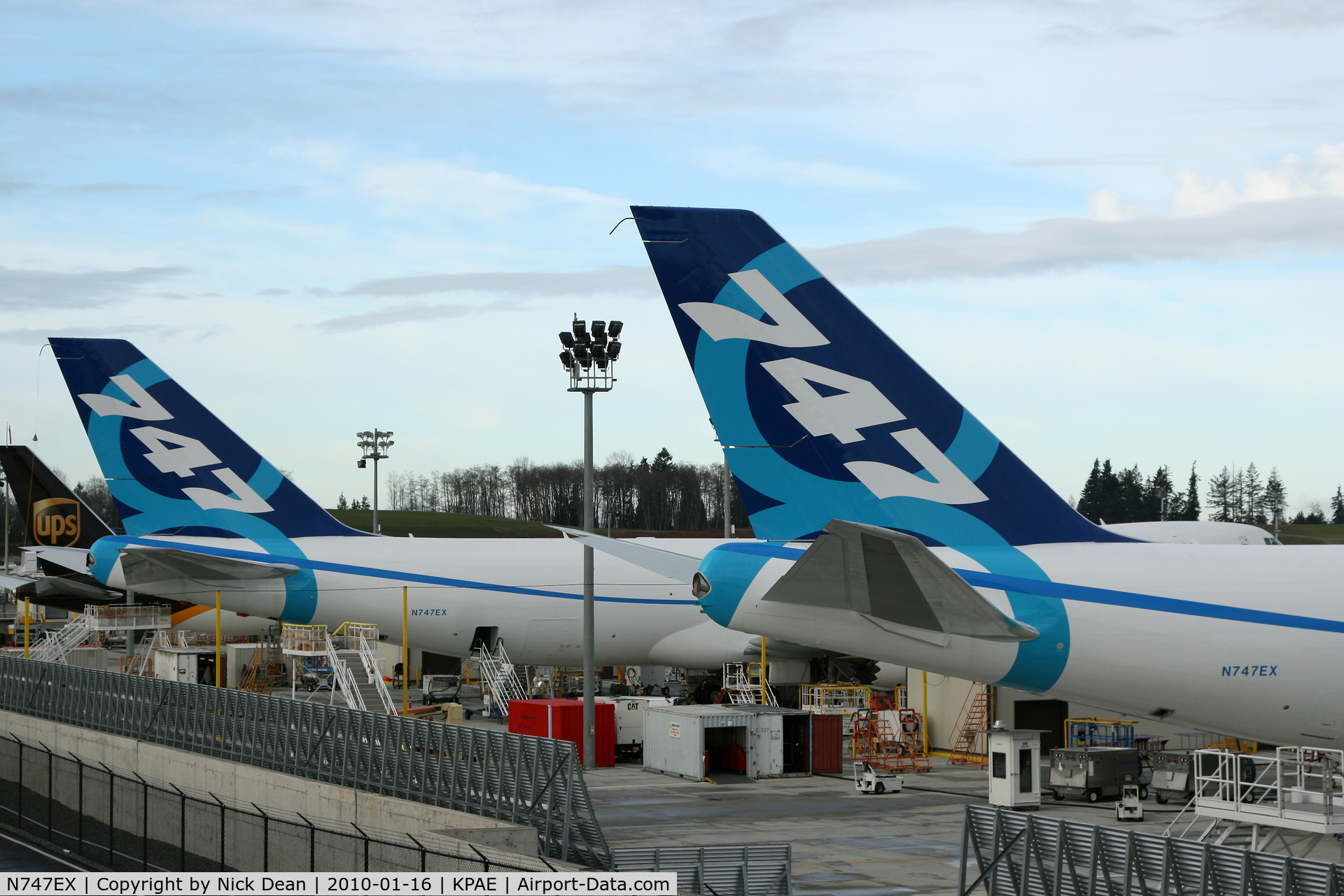 N747EX, 2010 Boeing 747-8F C/N 35808, KPAE A mistake from the Boeing paint shop both 747-800's parked side by side are carrying N747EX the one on the left is the real N747EX