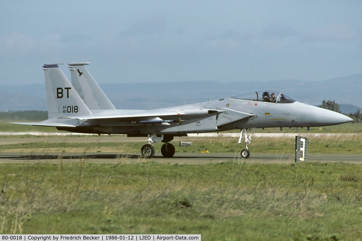 80-0018, 1980 McDonnell Douglas F-15C Eagle C/N 0658/C167, returning from a mission at the mediterranean ACMI range