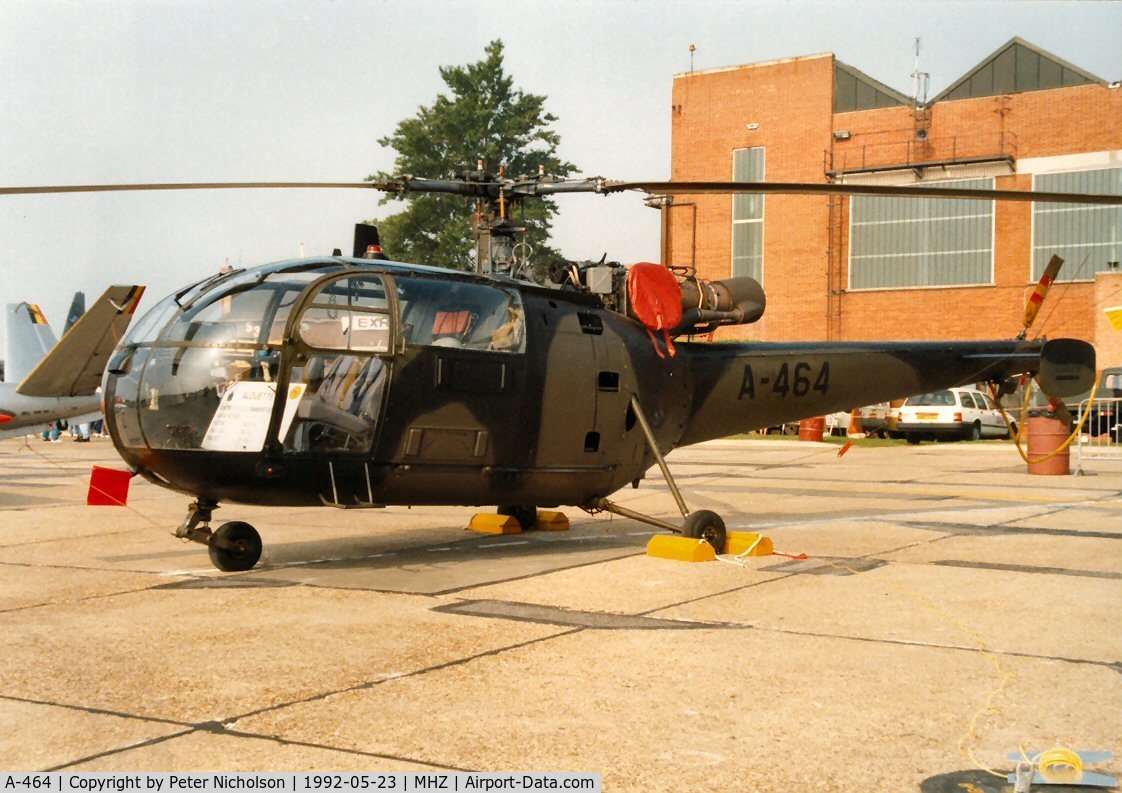 A-464, Sud SE-3160 Alouette III C/N 1464, Alouette III of 298 Squadron Royal Netherlands Air Force in the static display at the 1992 Mildenhall Air Fete.
