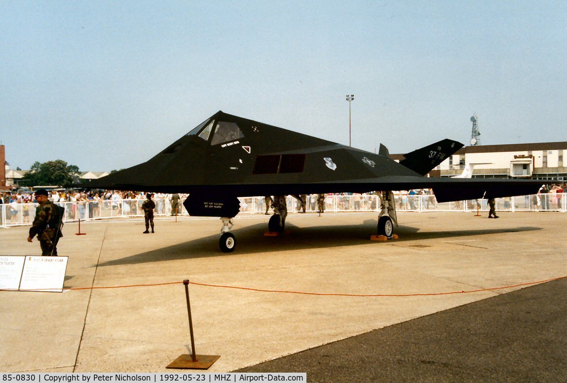 85-0830, 1985 Lockheed F-117A Nighthawk C/N A.4052, Another view of the 37th Fighter Wing Nighthawk on display at the 1992 Mildenhall Air Fete.