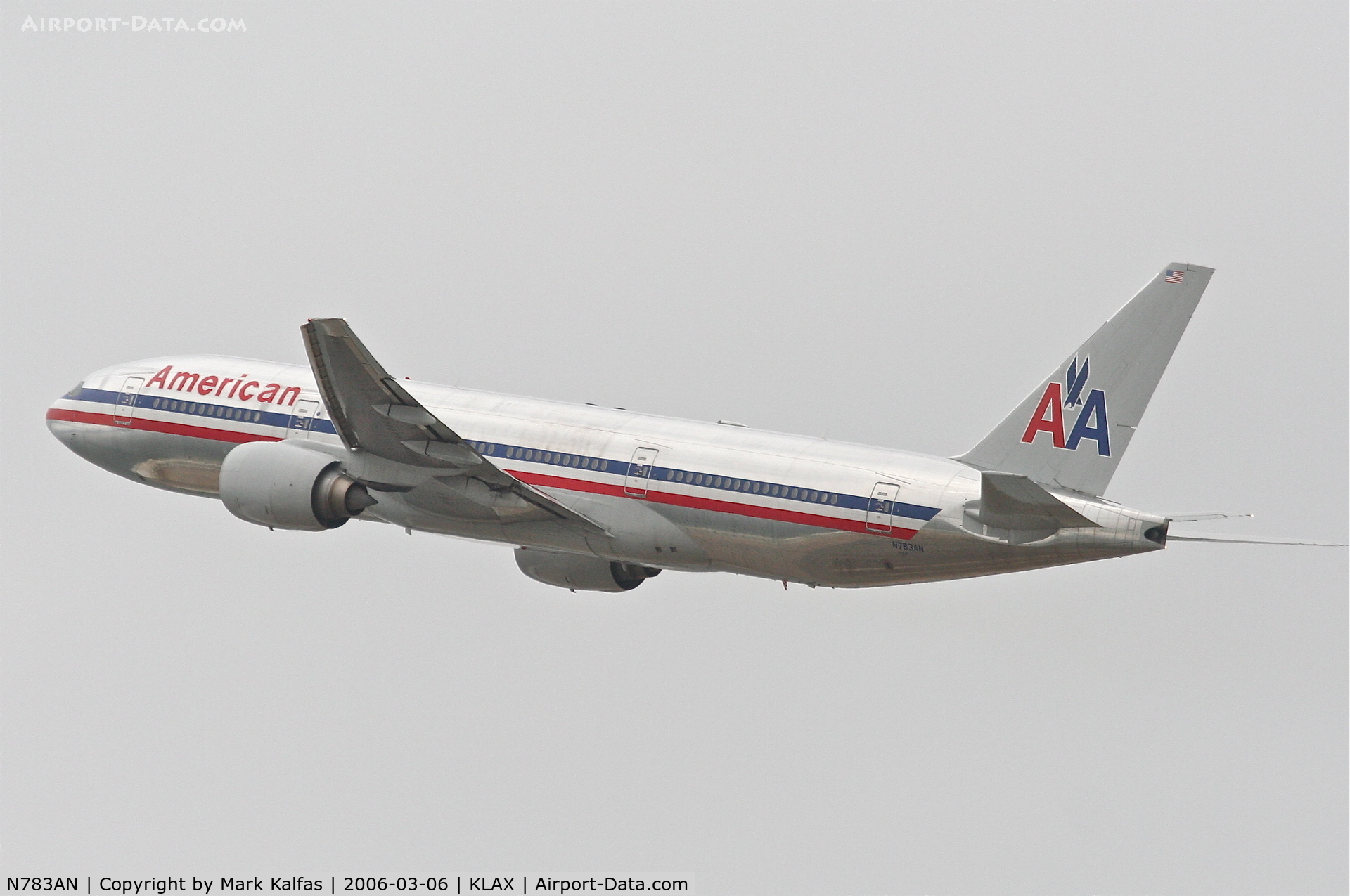 N783AN, 2000 Boeing 777-223 C/N 30004, American Airlines Boeing 777-223, 25R departure KLAX.